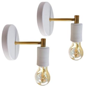 Imagem de Kit 2 Luminárias Arandela Parede Cama Quarto Branco Dourado - Geral