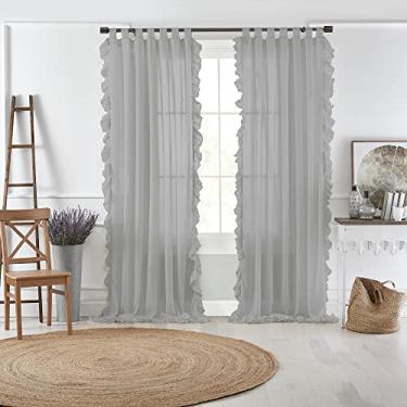 Imagem de Elrene Home Fashions Bella Tab-Top Painel de cortina transparente com babados para janela, sala de jantar, quarto, 132 x 241 cm (1, carvão vegetal