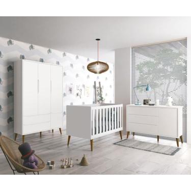 Imagem de Jogo de Quarto para Bebê Completo 3 Portas Théo New Branco Fosco com M