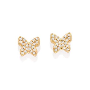 Imagem de Brinco borboleta folheado a ouro 18k com zircônias branco/527215 - Rom