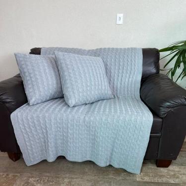 Imagem de Kit Manta Xale de Sofá Tricô 180x110cm com 2 Capas Almofadas Decoração