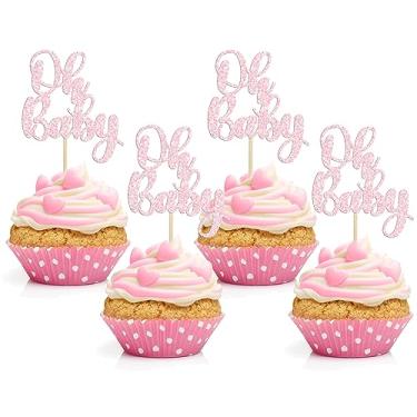 Imagem de Gyufise 36Pcs Oh Baby Cupcake Toppers Glitter Baby Shower Cupcake Picks for Gender Reveal Baby Shower Kids Boys Girls Birthday Party Cake Decorations Supplies Light Pink