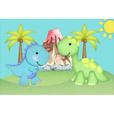 Imagem de Painel de Lona Dino Baby Cute Aquarela Céu Azul Verão - Fabrika de Fes