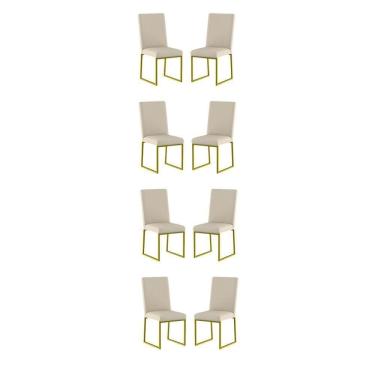 Imagem de Kit 8 Cadeiras Estofadas Base De Ferro Para Mesa De Jantar Bege
