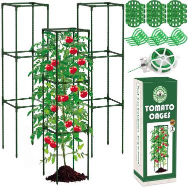 Imagem de ROADPLUM 3 Gaiolas de Tomate de 48 "Para Jardim, Tubo de Aço Revestido de Plástico Estacas de Tomate Ajustáveis para Serviço Pesado Gaiolas de Plantas de Treliça para Vegetais, Frutas, Flores, Plantas