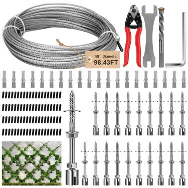 Imagem de VIVOSUN Kit de Treliça de Arame com 20 Conjuntos de Suportes e Cabo de Aço de 98,4 Pés, Kit de Treliça de Cabo de Espaldeira de Aço Inoxidável 316 com Espaçamento Ajustável para Trepadeiras, Vinhas E
