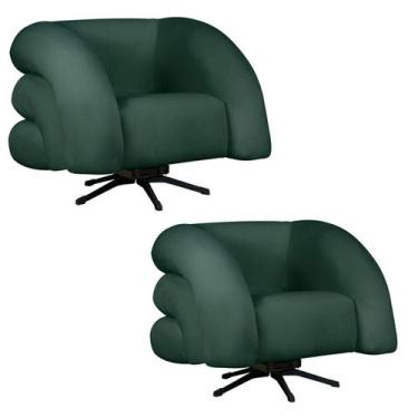 Imagem de Kit 2 Poltrona Decorativa Micheli Giratória e Balanço Veludo - Fina Mo