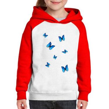 Imagem de Moletom Infantil Borboletas Azuis - Foca na Moda, Branco, Vermelho, 6