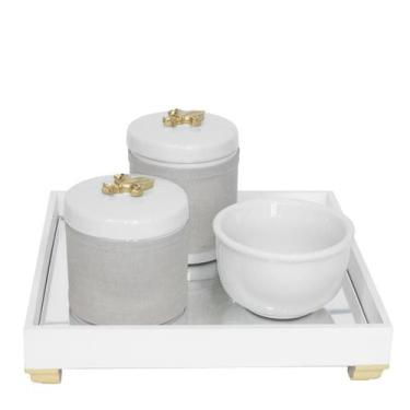 Imagem de Kit Higiene Espelho Potes, Molhadeira e Capa Flor de Liz Dourado Quart
