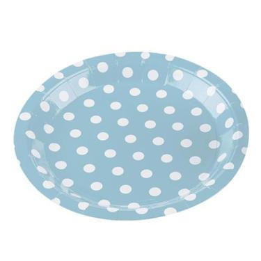 Imagem de Prato Papel Biodegradável Poa Azul Bebe - 10 unidades - 18 cm - Silver