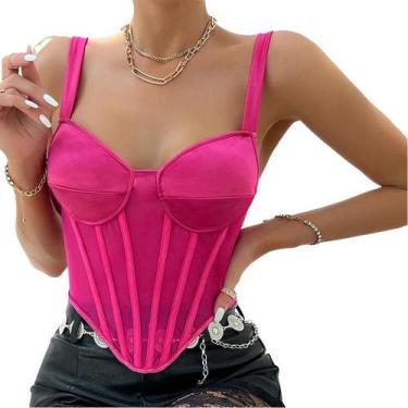 Imagem de Blusa Top Cropped Corset Bustiê Modelador Transparência Tule, Rosa, 38