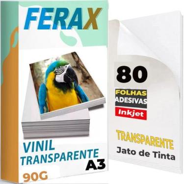 Imagem de 80 Vinil Adesivo Transparente A3 - Impressora Jato De Tinta - Ferax, T