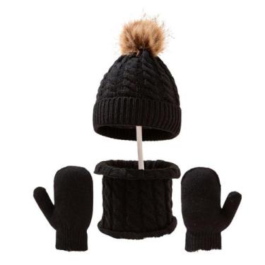 Imagem de Kit inverno bebê rn touca cachecol luva gorro de lã infantil - Beanie,