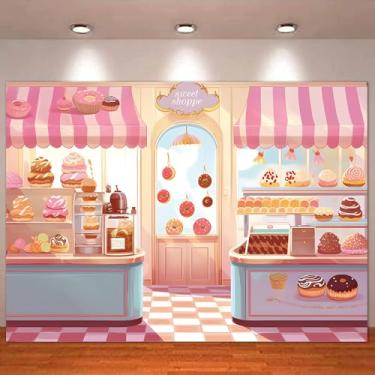 Imagem de HQM Pink Cute Sweet Shop Banner Donut Cake Candy Shop Padaria Bolo Donut Sorvete Meninas Princesas Aniversário Chá de Bebê Fotografia Pano de Fundo 180 x 129 cm Suprimentos
