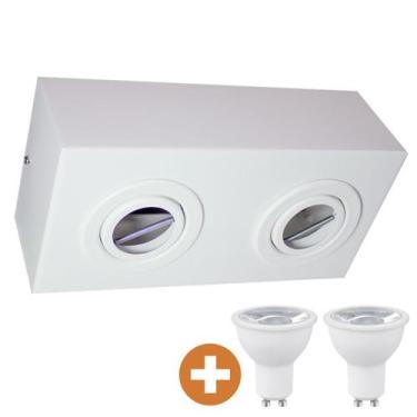 Imagem de Spot Plafon Box Sobrepor Mr16 Duplo Direcionável Branco + Led - AZ Cas
