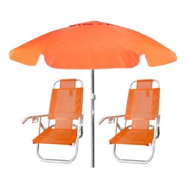 Imagem de Kit Cadeira De Praia + Guarda-sol Articulável 2,0m Laranja  - Botafogo