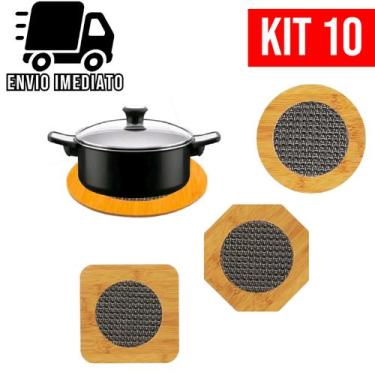 Imagem de Kit 10 Descanso de Panela Bambu Porta Panela e Travessa para Mesa Cozi