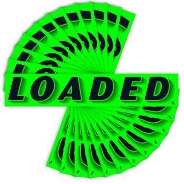 Imagem de Versa-Tags Adesivo preto e verde-limão, adesivo de 36,8 cm, adesivo para revendedor de para-brisa com slogan de carro - carregado