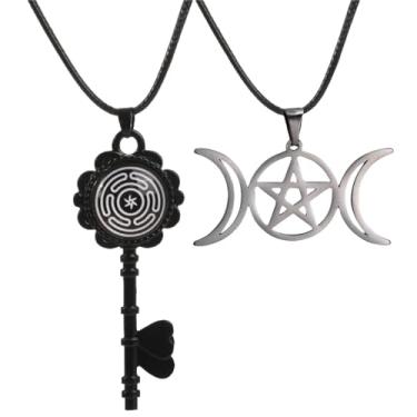 Imagem de NIGHTCRUZ 2 peças, colar de bruxa, pingente de deusa da lua tripla, colar de roda de hecate, Large, Aço inoxidável, Sem Pedra Preciosa