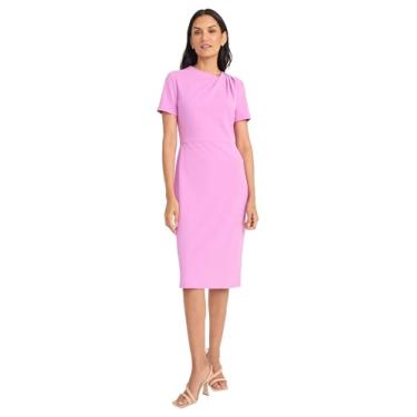 Imagem de Maggy London Vestidos femininos assimétricos chiques com gola redonda e manga curta abaixo do joelho, First Bloom, 36