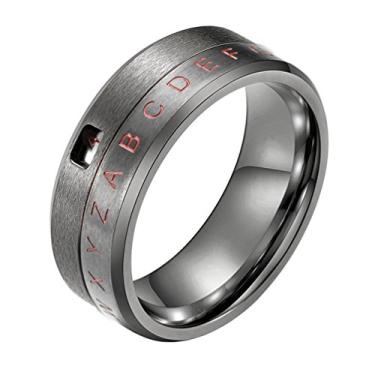 Imagem de INRENG Anel giratório masculino feminino de aço inoxidável de 8 mm com design decodificador de banda do alfabeto, Metal, Sem pedra preciosa