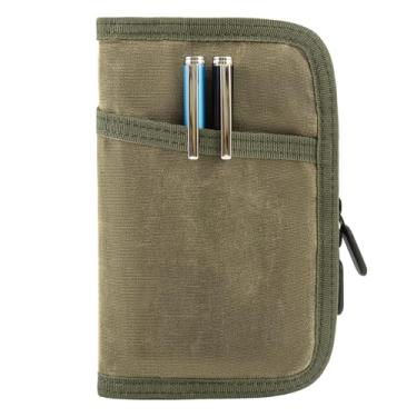 Imagem de Capa para caderno de notas de campo para caderno de bolso de 9 x 14 cm com suporte de caneta com zíper, capa de caderno de esteno resistente à água para agenda de cadernos, carteira EDC de lona