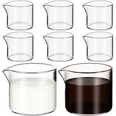 Imagem de 8 frascos de vidro de 118 ml, jarra transparente para leite, jarra de leite, pequena jarra de vidro, mini jarra de café, pote de café, jarra de creme para leite, café, xarope de chá (simples, 113 g)