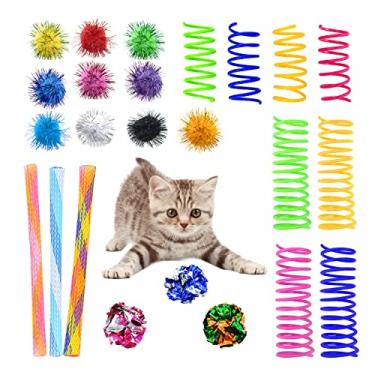 Imagem de Andiker Brinquedos para gatos de interior, 4 molas para gatos grandes e 8 molas pequenas brinquedo interativo para gatos, morder e caçar brinquedo criativo para matar o tempo e manter a forma mola plástica colorida (26 peças)