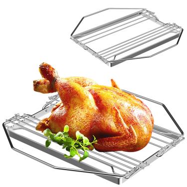 Imagem de bbq777 Grelha ajustável para torrefação de peru, rack de aves para fornos, defumadores, churrasqueiras, grelha de frango, rack V para assadeira de peru, suporte para carne cromada, 2,54 cm x 28 cm x 17,78 cm