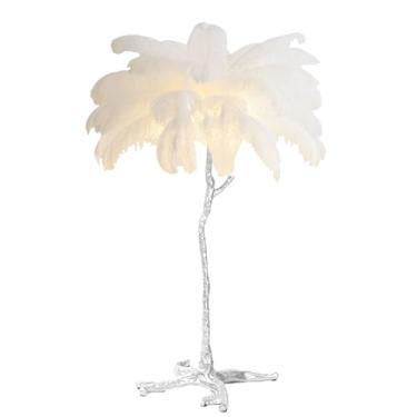 Imagem de Lâmpada de pena de luxo, luminária de chão de penas, lâmpada de LED simples regulável com interruptor de pé, lâmpada de leitura de corpo de resina prateada para decoração
