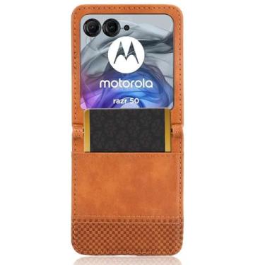 Imagem de Capas Compatível com MOTO Razr 50.Estilo Retro Design de pé Leather Flip Case com slots de cartão de carteira.Capas para MOTO Razr 50-Brown