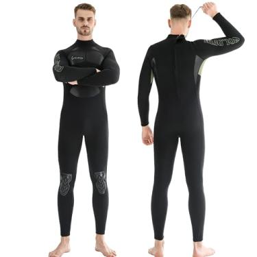 Imagem de GoldFin Roupa de mergulho masculina, roupa de mergulho de neoprene de 3 mm, traje completo com zíper nas costas, mantém aquecido em água fria, mergulho, natação, caiaque, surfe