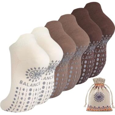 Imagem de Meias femininas de pilates aderentes, para ioga, antiderrapante, para academia, hospital, 3 pares, 3 pares Maillard, 6-10