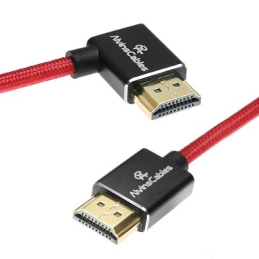 Imagem de Alvin's Cables Cabo 8K HDMI 2.1 de alta velocidade 8K @60Hz 4K@120Hz Cabo espiral trançado para Atomos Ninja para Feelworld, Sony FS5 FS7 FX9, BMPCC, para Canon C300 C500, ângulo reto vermelho