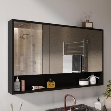 Imagem de Armário Banheiro 3 Portas De Espelho Com Amortecedor Hefesto (Preto)