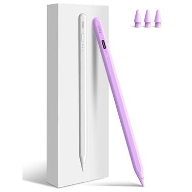 Imagem de Stylus 6ª a 11ª geração, carregamento rápido de 10 minutos, rejeição da palma e sensibilidade de inclinação, para Apple Pencil 1ª/2ª, iPad Pro de 11/12,9 polegadas/M4, Air 3/4/5/M2/M3, Mini 5/6 roxo