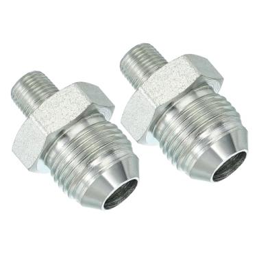 Imagem de PATIKIL Conector adaptador de tubo 3/10.2 cm macho 37 ° Flare JIC x 1/20.3 cm macho R encaixe de tubulação 2 peças conector hidráulico de encaixe de restrição de alimentação de óleo para sistema de