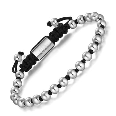 Imagem de WP WEPICK Pulseiras masculinas com contas de 5 mm em ouro 18 K para homens e mulheres, pulseira de ajuste masculina de aço inoxidável não mancha, joia para presente de aniversário, 5mm, Sem Pedra