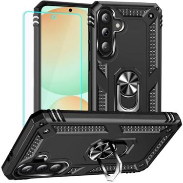 Imagem de Yiakeng Capa para Samsung Galaxy A56: com protetor de tela - Capas protetoras de nível militar com suporte de anel de dedo para Samsung A56 (preto)