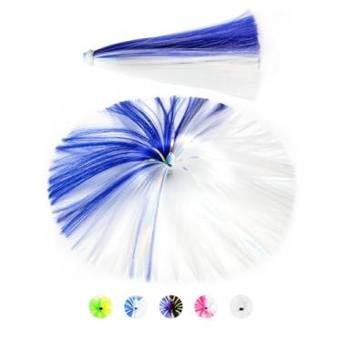 Imagem de BLUEWING Iscas de pesca marítima de 1/56.7 g com cabeça de chumbo, pesca em água salgada, bruxas, saia Ballyhoo Big Game para atum, Wahoo, Sailfish, Mahi Mahi, azul/branco