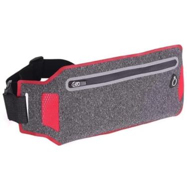 Imagem de Pochete Esportiva, Impermeável, com Porta-Fone de Ouvido, Slim, Ajustável, Para Qualquer Atividade que Queira deixar seus pertences Seguros (Cinza E Vermelho)