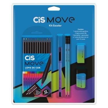Imagem de Kit Escolar CIS Move 6-1 caneta esferográfica, 2 lápis pretos HB, 1 borracha, 1 apontador, e 1 caixa de lápis de cor 12 cores, Sortido
