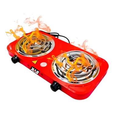 Imagem de Fogão Elétrico Portátil, 2 Bocas, 2000W, Vermelho, para Camping e Cozinha