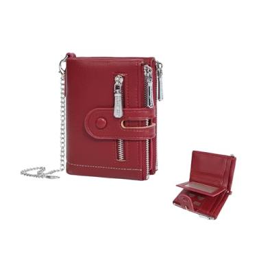 Imagem de HDKXBEJ Carteira feminina moderna com três dobras, porta-moedas pequena e porta-cartões de crédito com zíper, carteira compacta minimalista de couro PU para cartões de dinheiro, Vermelho, Bonita