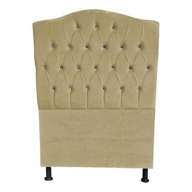 Imagem de Cabeceira De Cama Box Princesa Solteiro 90 cm Botão Strass Suede Bege 