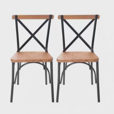 Imagem de Kit 2 Cadeiras Industrial Aço Madeira Maciça Lais