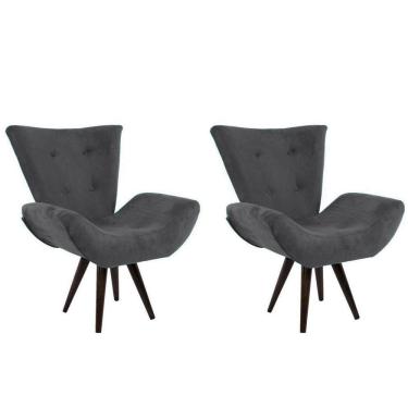 Imagem de Kit 02 Poltronas Decorativa Emília Pés Tabaco Suede Cinza - ds Móveis