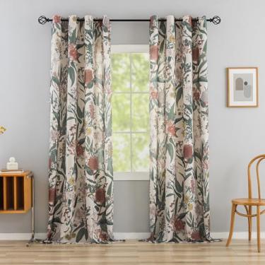 Imagem de ALIGOGO Cortinas estampadas 227 cm de comprimento - Cortinas boêmias florais Cottagecore para sala de estar, decoração de arte com ilhós de campo Protea Cabin bonitas cortinas floridas para porta