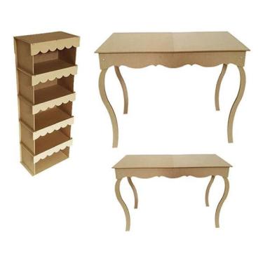 Imagem de Kit Armário E Mesas Luis Xv Provençal Mdf Cru 1 Alta 1 Baixa