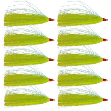 Imagem de Bucktail Teasers Iscas de pesca 10 peças Bucktail de água salgada para teeasers, plugues - Kit de provocação deslizante de cauda de bacalhau de pesca (verde-limão)